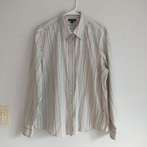 LANDS END Shirt Blouse Womens 22W Rainbow Striped Cotton Button